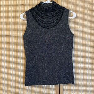 Grace Womens M Beaded Top Silver Black Metallic Evening Whimsigoth Party Boho